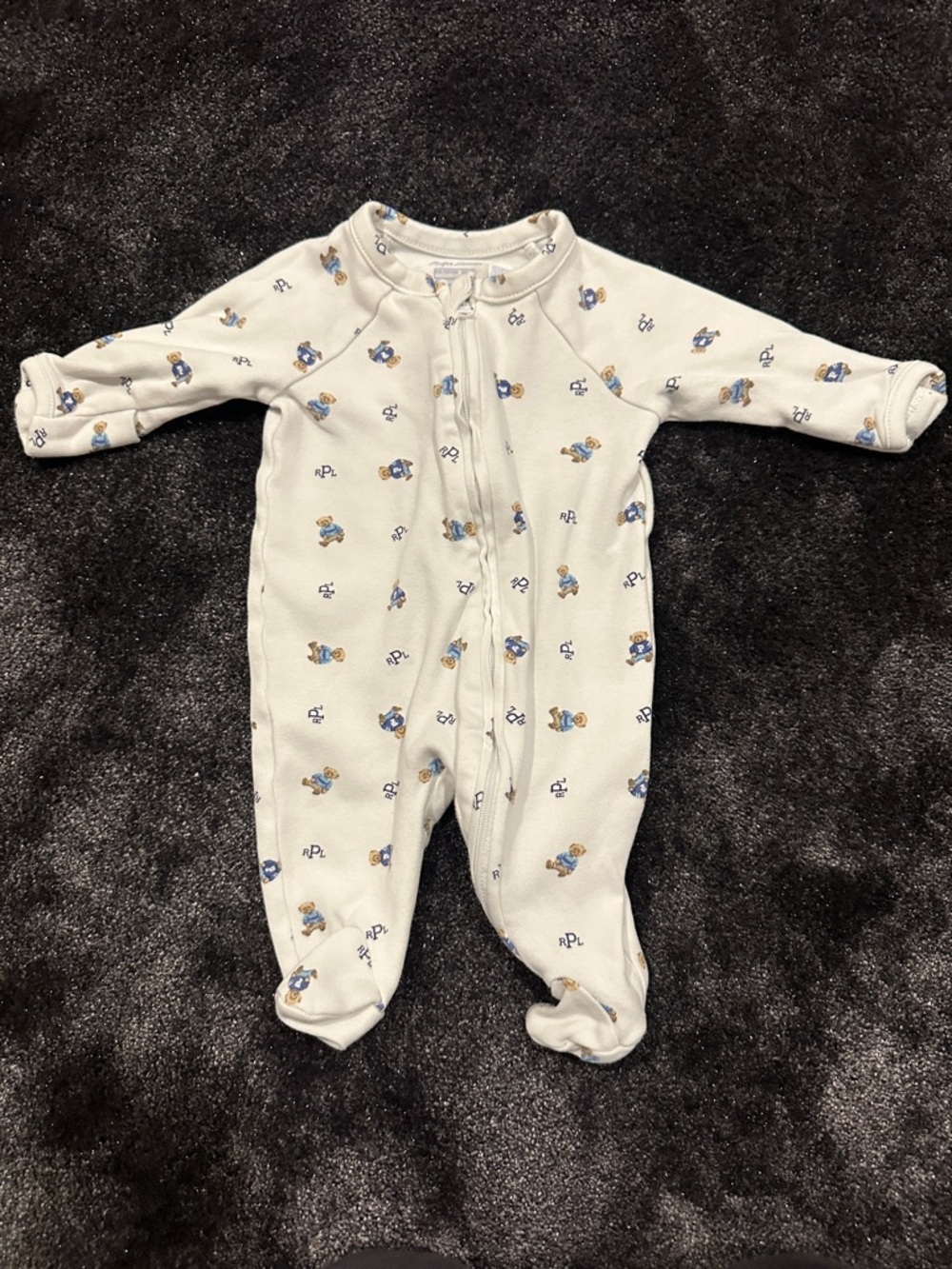 Ralph Lauren Cream Footed One-Piece with Blue Teddy Print